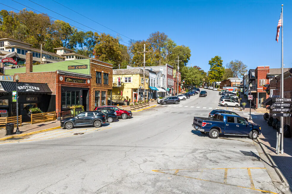 Historic downtown Parkville Main Street with local shops